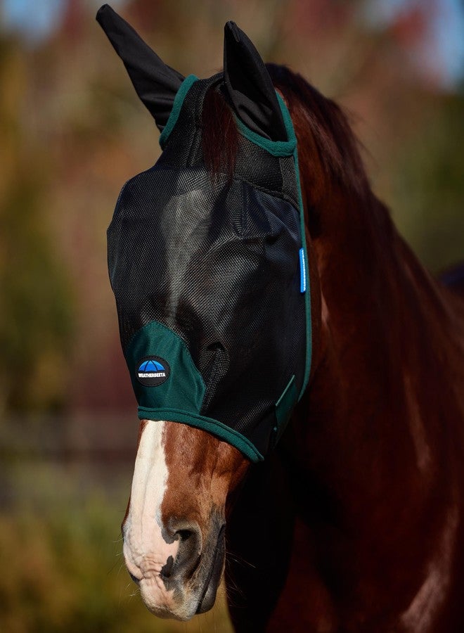 WeatherBeeta ComFiTec Durable Mesh Fly Mask with Ears, Black/Forest Green, Extra Large - Image 3