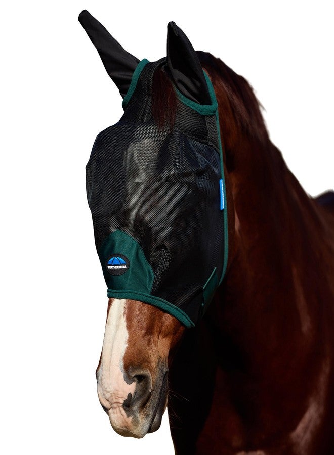 WeatherBeeta ComFiTec Durable Mesh Fly Mask with Ears, Black/Forest Green, Extra Large - Image 1