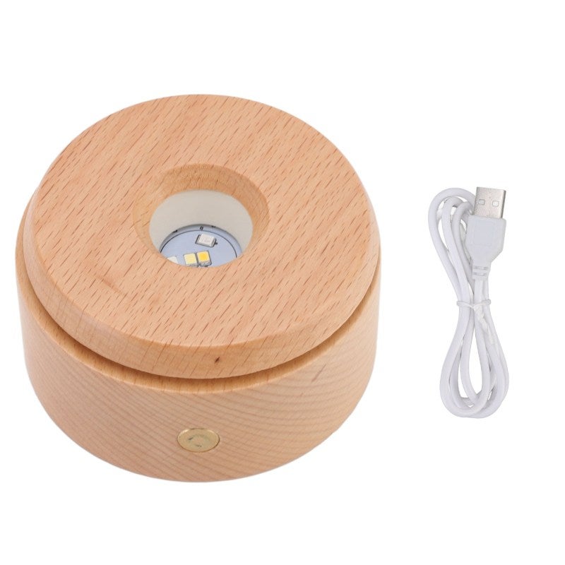Wooden LED Display Base: 360° Rotatable Touch Dimming Light Base - Long-Lifespan LED Lights Non-Slip Crystal Display Stand for Crafts Jewelry Artwork - Image 1