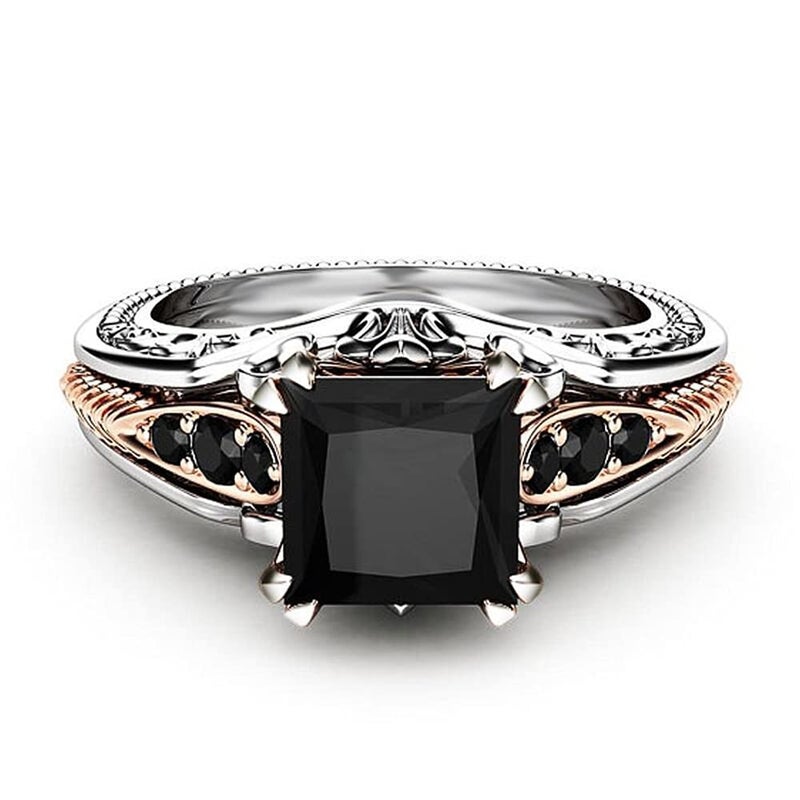 AZQ Vintage 925 Sterling Silver Black Gem Ring Cocktail Rings Square Cut Black Onyx Marcasite Cubic Zirconia Anniversary Promise Ring CZ Eternity Engagement Wedding Band Ring for Women TZ.37 (US Code 7) - Image 2