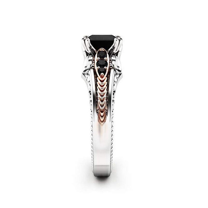 AZQ Vintage 925 Sterling Silver Black Gem Ring Cocktail Rings Square Cut Black Onyx Marcasite Cubic Zirconia Anniversary Promise Ring CZ Eternity Engagement Wedding Band Ring for Women TZ.37 (US Code 7) - Image 4