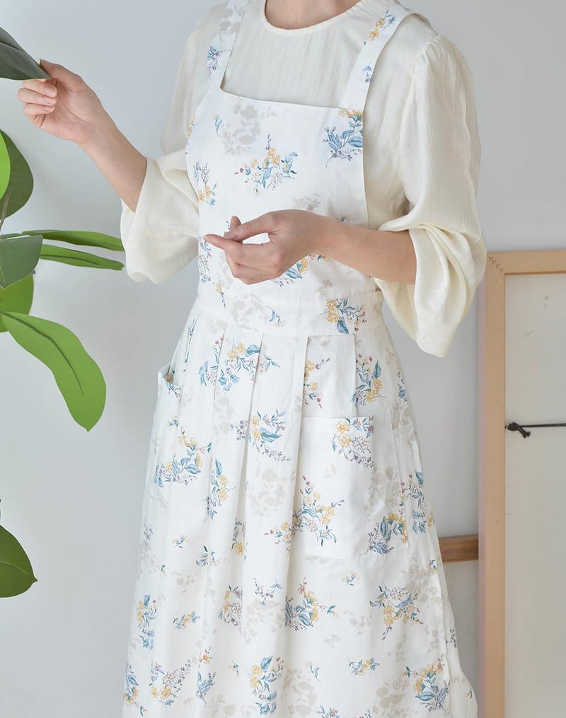 Hawholm Japanese apron Women-Cross Back Apron for Women with Pockets, Pinafore Aprons, Womens Cotton Linen Apron - Image 3