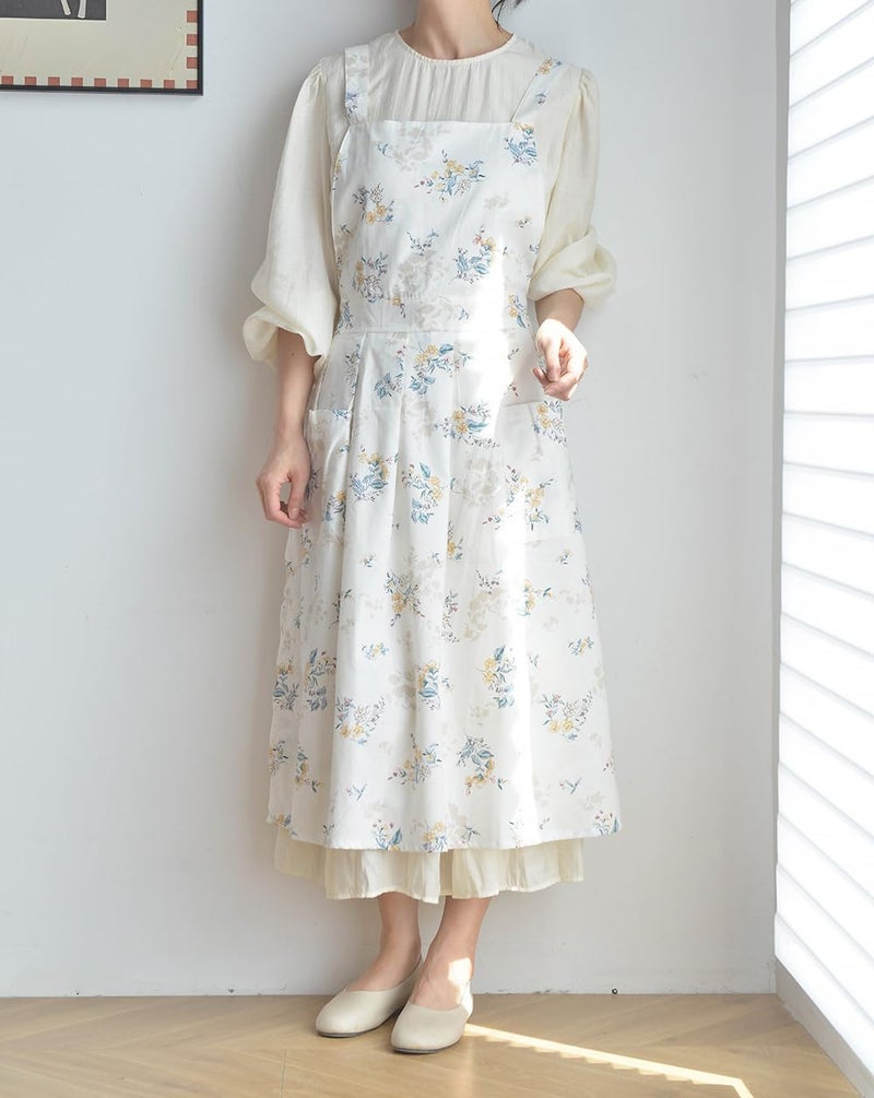 Hawholm Japanese apron Women-Cross Back Apron for Women with Pockets, Pinafore Aprons, Womens Cotton Linen Apron - Image 1