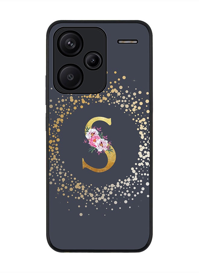 Stylizedd Rugged Black Edge Case for Xiaomi Redmi Note 13 Pro Plus, Slim Case Cover- Custom Monogram Initial Letter Floral Pattern Alphabet - S(Grey)  - Image 1