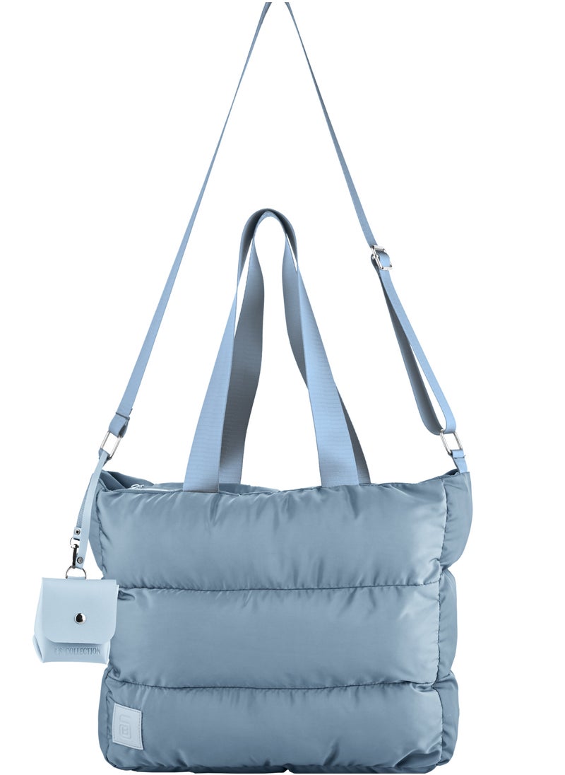 B.S COLLECTION - Large capacity waterproof soft quilted shoulder bag and cross bag for women - Babyblue - Image 1