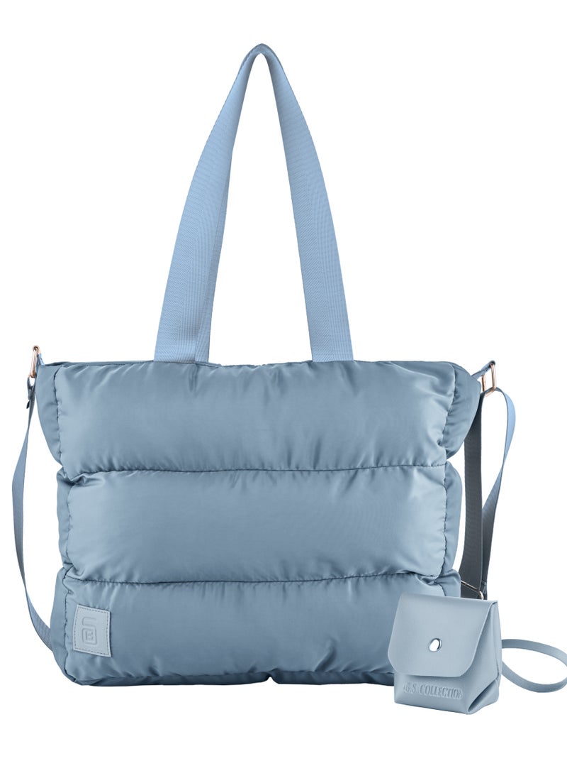 B.S COLLECTION - Large capacity waterproof soft quilted shoulder bag and cross bag for women - Babyblue - Image 1