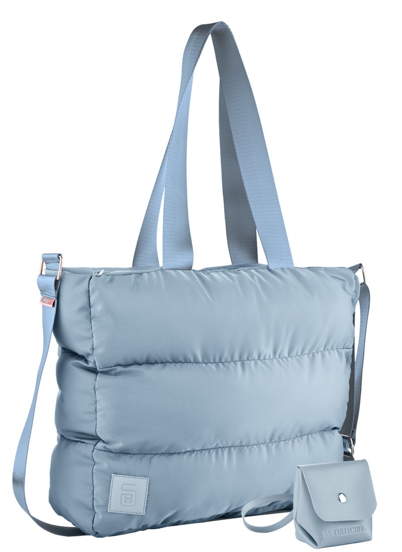 B.S COLLECTION - Large capacity waterproof soft quilted shoulder bag and cross bag for women - Babyblue - Image 1
