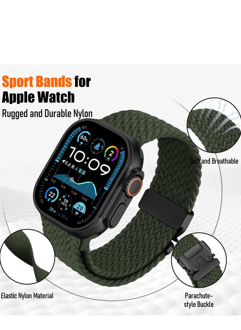 SZOXST - Compatible for Apple Watch Band 49mm 46mm 45mm 44mm 42mm Elastic Nylon Braided Secure & Comfortable Stretchy Strap for Women Men,Parachute Buckle Bands for iWatch Ultra 2/1 Series 10 9 8 7 6 5 4 3 SE Green - Image 1