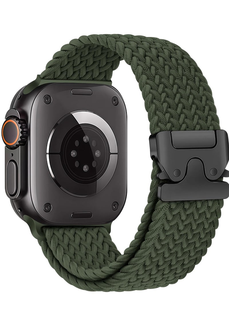 SZOXST - Compatible for Apple Watch Band 49mm 46mm 45mm 44mm 42mm Elastic Nylon Braided Secure & Comfortable Stretchy Strap for Women Men,Parachute Buckle Bands for iWatch Ultra 2/1 Series 10 9 8 7 6 5 4 3 SE Green - Image 1