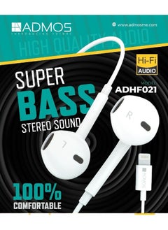 Admos Wired In-Ear Headphones With Super Bass Stereo Sound & Ultra Comfort Fit White 