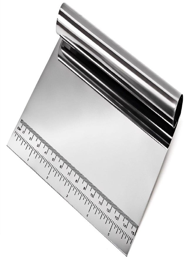 SSydl Dough Pastry Scraper Stainless Steel Bench Scraper with Measuring Scale Multipurpose for Butter, Cake, Onion, Vegetable, Pizza Cutter - Pastry Bread Separator - Image 1