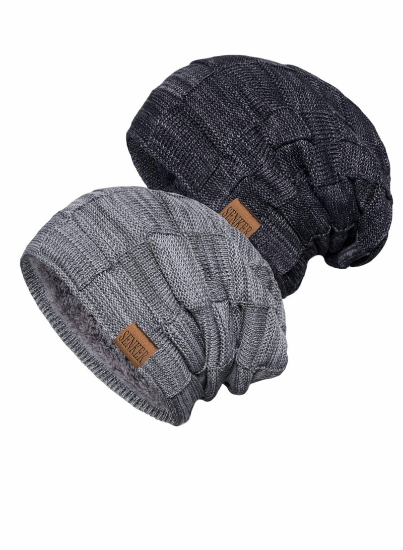 SYOSI 2 Pack Slouchy Beanie Winter Hats for Men and Women, Thick Warm Oversized Knit Cap  - Image 1