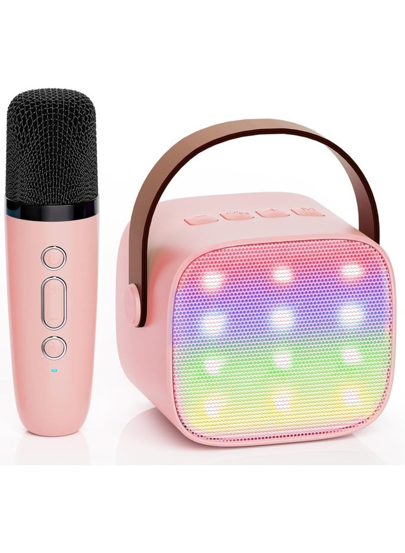 Colorful karaoke sound system, Karaoke Machine for Kids and Adults, Portable Mini Bluetooth Speaker with Wireless Microphone, Christmas Gift Toys with Colorful Lights (Light Pink 1 Microphone)  - Image 1