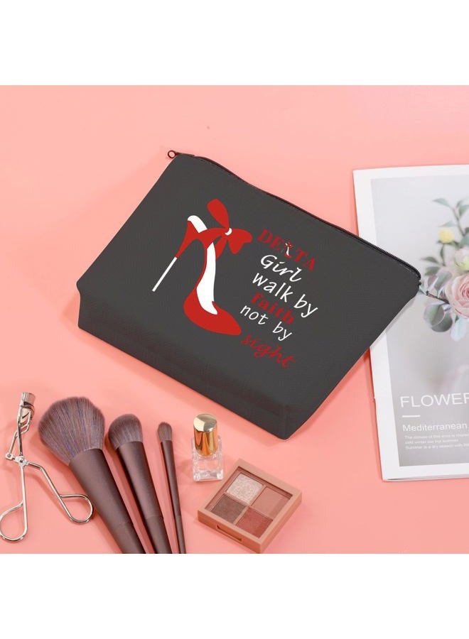 JXGZSO DST Sorority Make Up Bag Delta Girl Walk By Faith Not By Sight Cosmetic Bag Delta Gift DST Greek Sorority Gift, Delta Girl Walk By Black Bag - Image 3