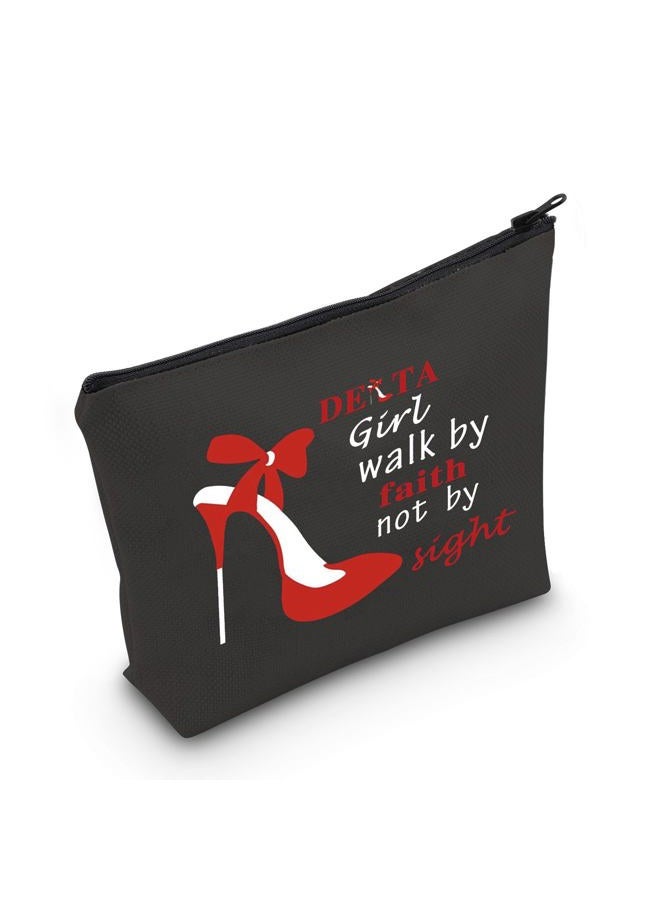 JXGZSO DST Sorority Make Up Bag Delta Girl Walk By Faith Not By Sight Cosmetic Bag Delta Gift DST Greek Sorority Gift, Delta Girl Walk By Black Bag - Image 1