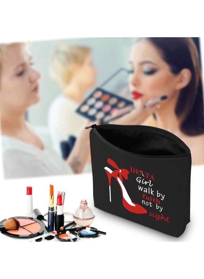 JXGZSO DST Sorority Make Up Bag Delta Girl Walk By Faith Not By Sight Cosmetic Bag Delta Gift DST Greek Sorority Gift, Delta Girl Walk By Black Bag - Image 5