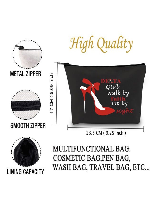 JXGZSO DST Sorority Make Up Bag Delta Girl Walk By Faith Not By Sight Cosmetic Bag Delta Gift DST Greek Sorority Gift, Delta Girl Walk By Black Bag - Image 2
