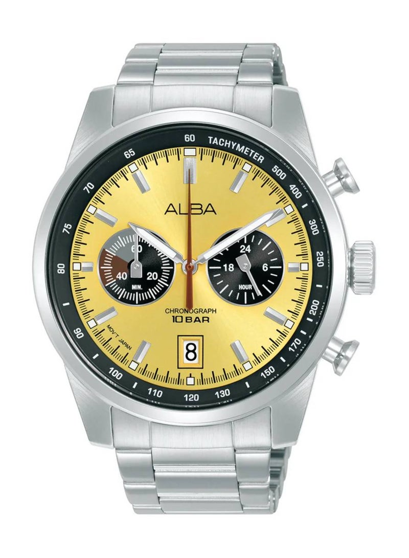 Alba Chronograph Yellow Dial Stainless Steel Men's Watch A4B003X1