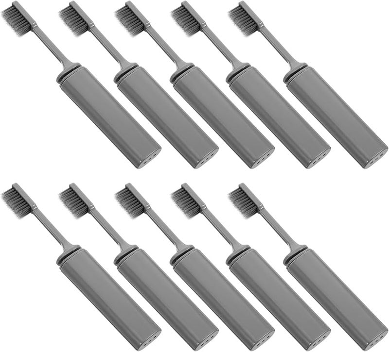 Grey Portable Toothbrush 10 Pack Soft Bristles Dustproof Travel For Camping Hiking - Image 1