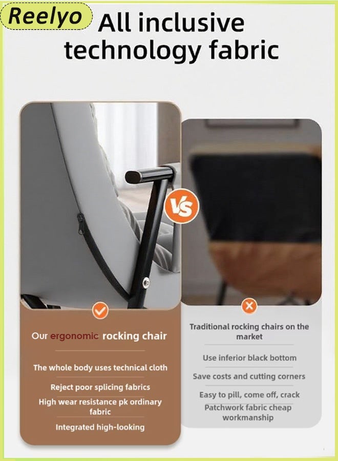 Reelyo Rocking Chair High Back 5-Levels Upholstered Recliner Chair Modern Style Rocking Armchair Adjustable Legs & Back Lounge Chair With Padded Rocking Chair With Armrests Storage Bag Modern Lounger Accent Sofa Home Leisure Adjustable 140x66x56 Cm For Nursery, Living Room, Bedroom Ounge Living Room Bedroom Patio Garden Grey - Image 4