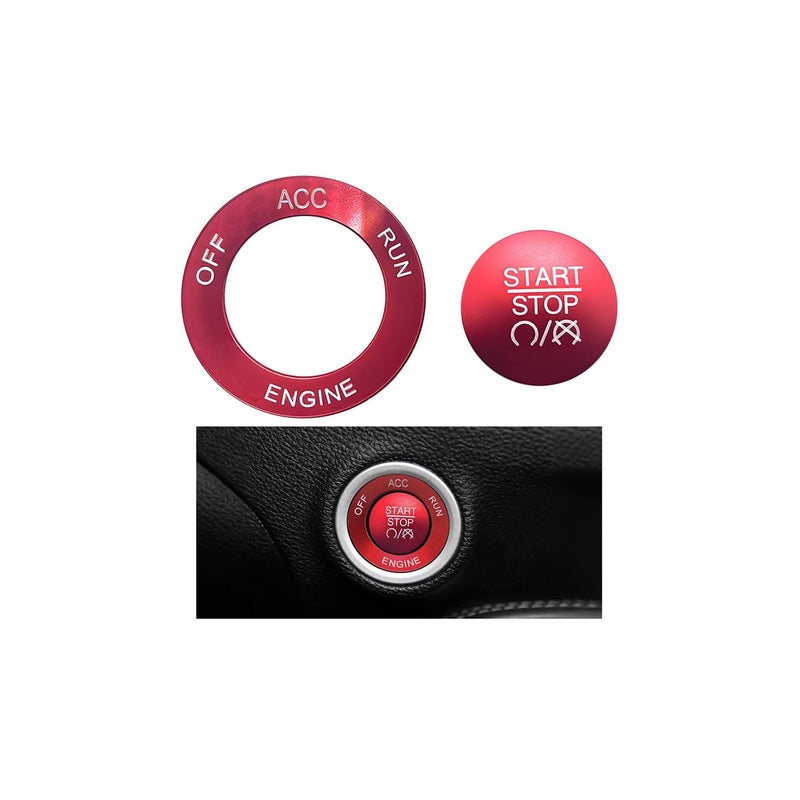 FALVFUN Car Push Start Button Cover Aluminum Ignition Button Trim with Metal Ring Cool Auto Interior Engine Start Stop Switch Knob Cap Decor Compatible with Challenger RAM 1500 Charger Red - Image 3