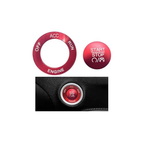 FALVFUN Car Push Start Button Cover Aluminum Ignition Button Trim with Metal Ring Cool Auto Interior Engine Start Stop Switch Knob Cap Decor Compatible with Challenger RAM 1500 Charger Red - Image 1