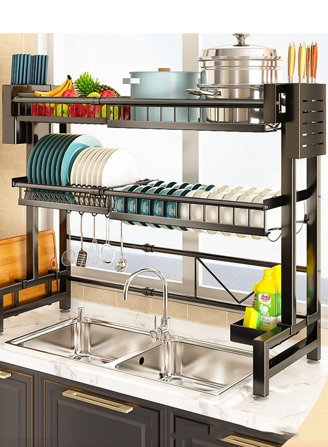 BLOOMING TIME 2-Tier Kitchen Drain Rack, Retractable, Tableware Drain, With Hook, Suitable For Most Sinks, Drain Rack Above The Sink, Black  - Image 2