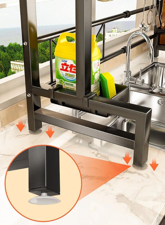 BLOOMING TIME 2-Tier Kitchen Drain Rack, Retractable, Tableware Drain, With Hook, Suitable For Most Sinks, Drain Rack Above The Sink, Black  - Image 4