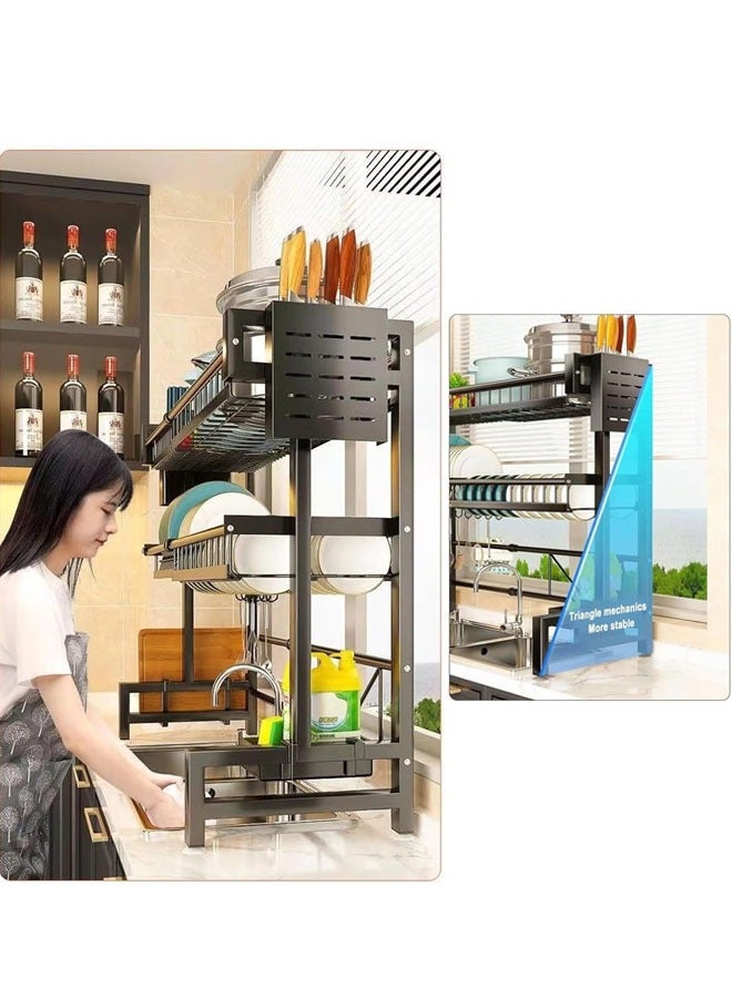 BLOOMING TIME 2-Tier Kitchen Drain Rack, Retractable, Tableware Drain, With Hook, Suitable For Most Sinks, Drain Rack Above The Sink, Black  - Image 5