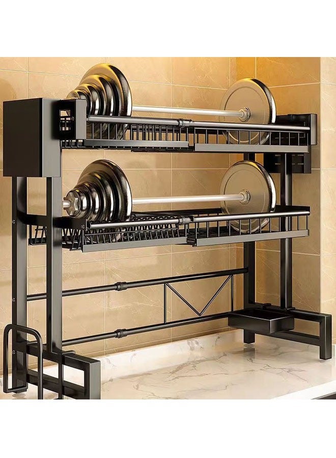 BLOOMING TIME 2-Tier Kitchen Drain Rack, Retractable, Tableware Drain, With Hook, Suitable For Most Sinks, Drain Rack Above The Sink, Black  - Image 3