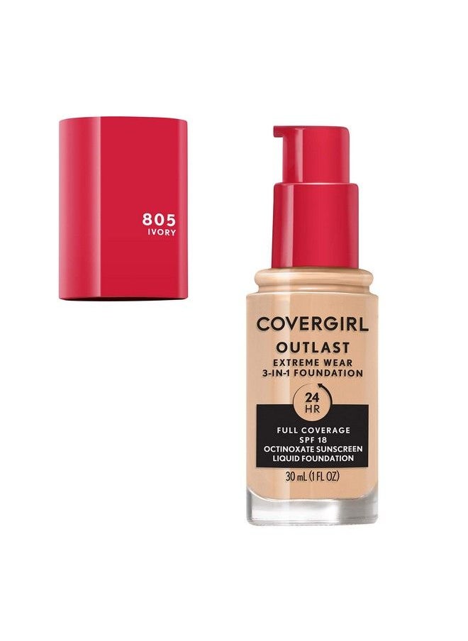 CoverGirl Outlast Extreme Wear 3In1 Full Coverage Liquid Foundation Spf 18 Sunscreen Ivory 1 Fl. Oz.  - Image 3
