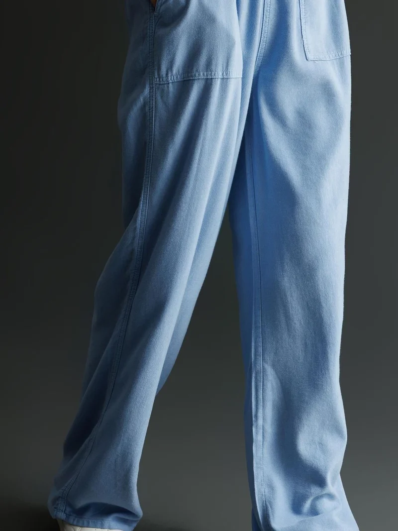 Mixray Oxford Blue MIXRAY High Waist Wide Leg Palazzo Pants with Drawstring Waist for Women | Best Price UAE