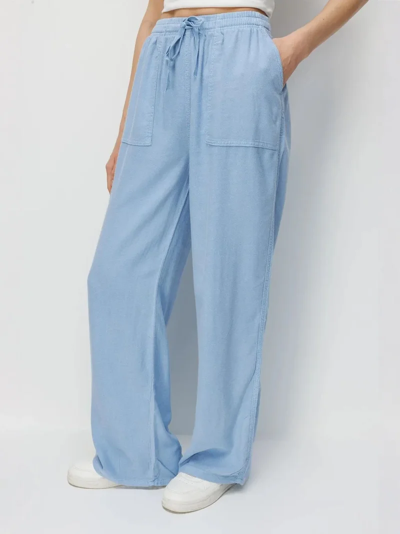 Mixray Oxford Blue MIXRAY High Waist Wide Leg Palazzo Pants with Drawstring Waist for Women | Best Price UAE