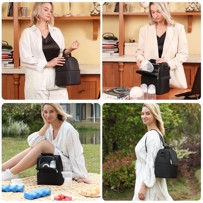 NCVI Breastmilk Cooler Bag with 2 Ice Pack, Breast Pump Bag with Cooler Fits 6 Bottles, Double Layer Breast Milk Travel Bag Baby Bottle, for Travel, Nursing Mom Daycare, Work, Picnic (Black) - Image 5