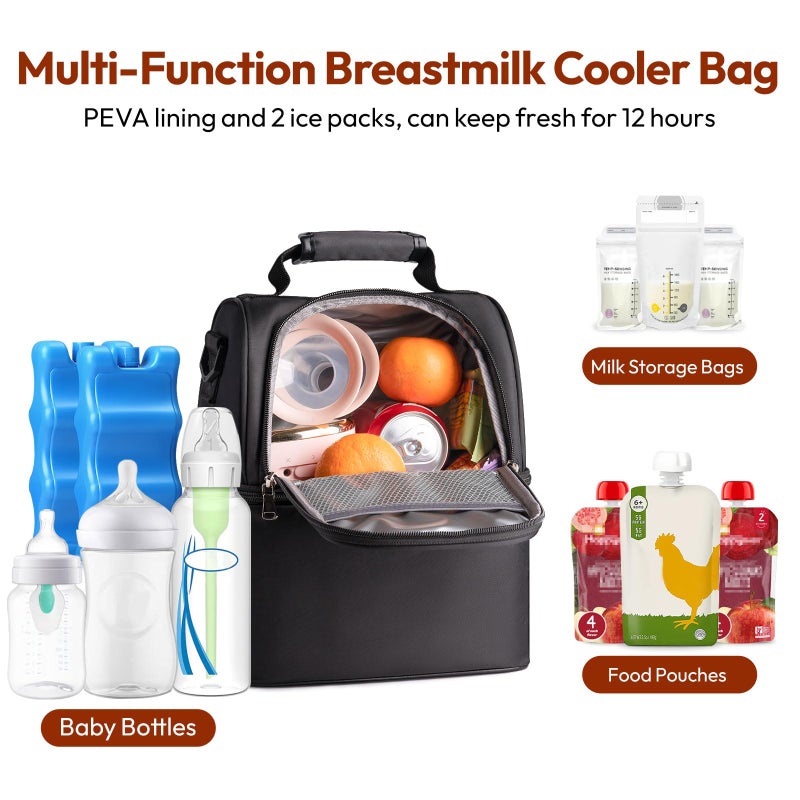 NCVI Breastmilk Cooler Bag with 2 Ice Pack, Breast Pump Bag with Cooler Fits 6 Bottles, Double Layer Breast Milk Travel Bag Baby Bottle, for Travel, Nursing Mom Daycare, Work, Picnic (Black) - Image 2