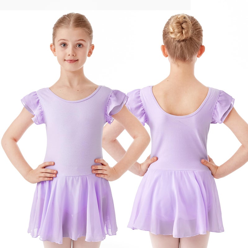 HiDance Girls' Ballet Dress Leotards, Ballerina Dance Dress Ballet Leotards with Skirt (Style 2-Purple, 10-12 Years) - Image 3