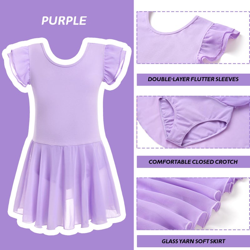 HiDance Girls' Ballet Dress Leotards, Ballerina Dance Dress Ballet Leotards with Skirt (Style 2-Purple, 10-12 Years) - Image 4