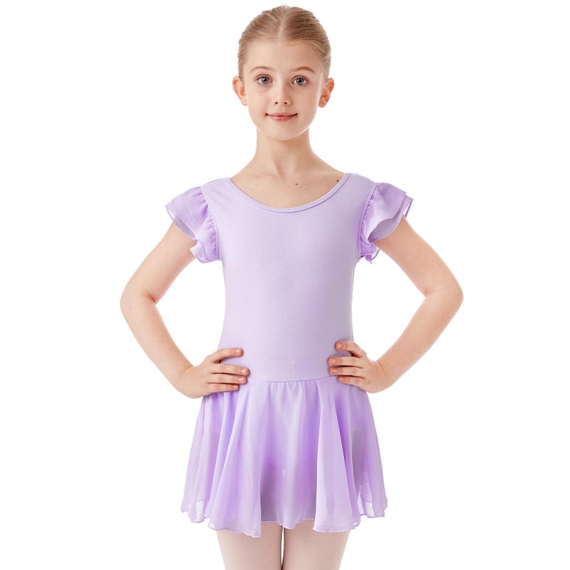 HiDance Girls' Ballet Dress Leotards, Ballerina Dance Dress Ballet Leotards with Skirt (Style 2-Purple, 10-12 Years) - Image 1
