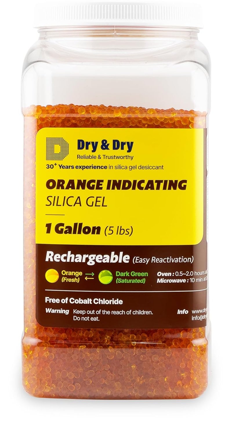 DRYDRY [5 LBS] Premium Orange Indicating Silica Gel Desiccant Beads(Industry Standard 3-5 mm) - Rechargeable Silica Gel Beads(5 LBS) - Image 1