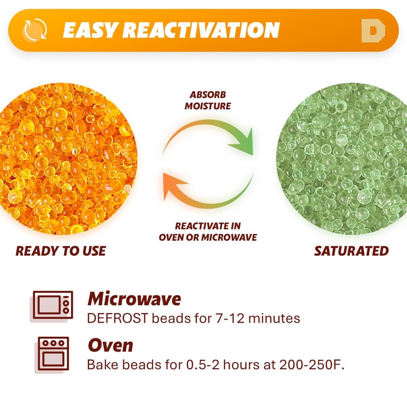 DRYDRY [5 LBS] Premium Orange Indicating Silica Gel Desiccant Beads(Industry Standard 3-5 mm) - Rechargeable Silica Gel Beads(5 LBS) - Image 4