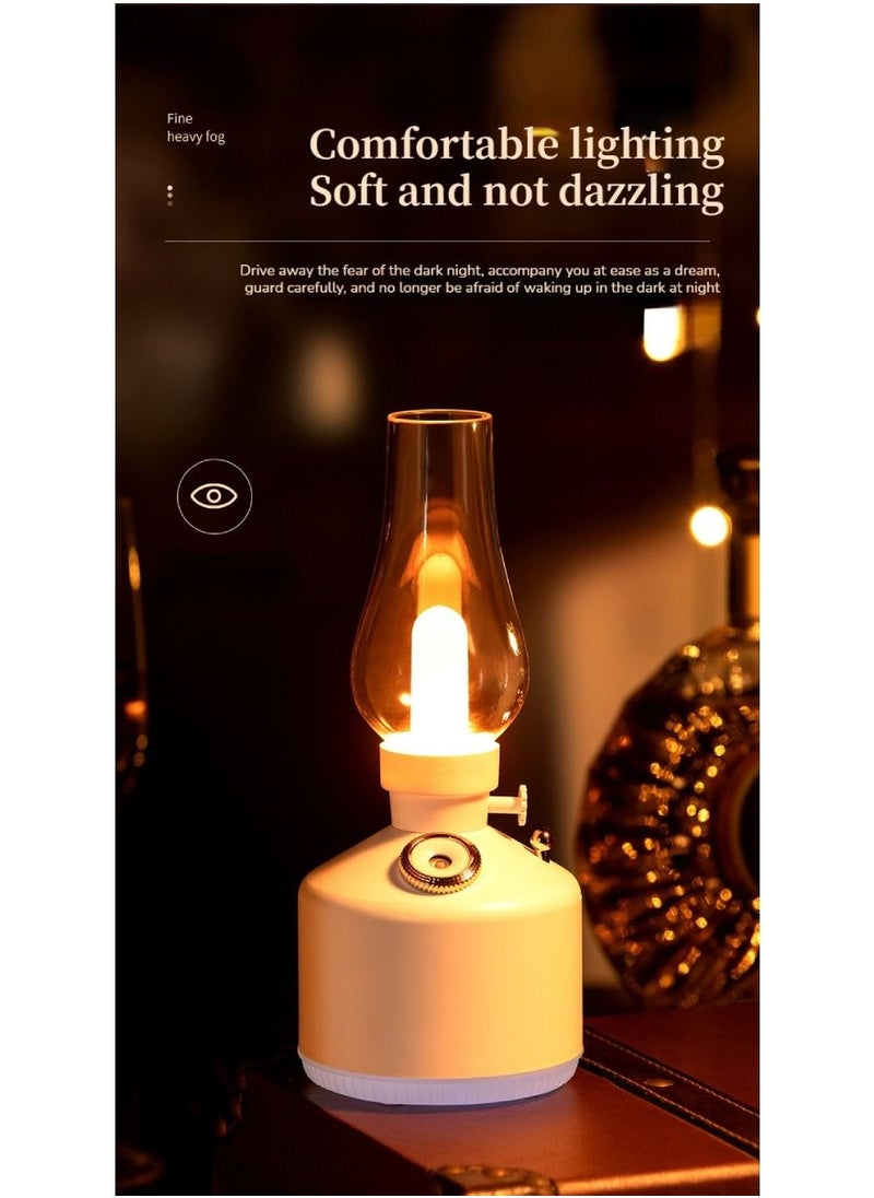 Retro Air Humidifier Vintage Lamp Night Light Nano Mist Sprayer Aromatherapy Diffuser USB Rechargeable Portable Air Humidifier 1200mAh Wireless Aromatherapy Diffuser Auto Shut Off Type C 280ML White