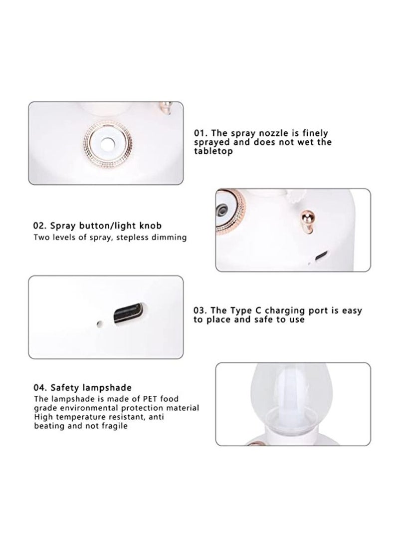 Retro Air Humidifier Vintage Lamp Night Light Nano Mist Sprayer Aromatherapy Diffuser USB Rechargeable Portable Air Humidifier 1200mAh Wireless Aromatherapy Diffuser Auto Shut Off Type C 280ML White