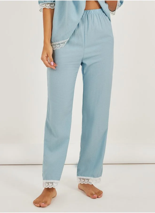 Styli Bow Embroidered Trim Bardot Top and Pyjama Set