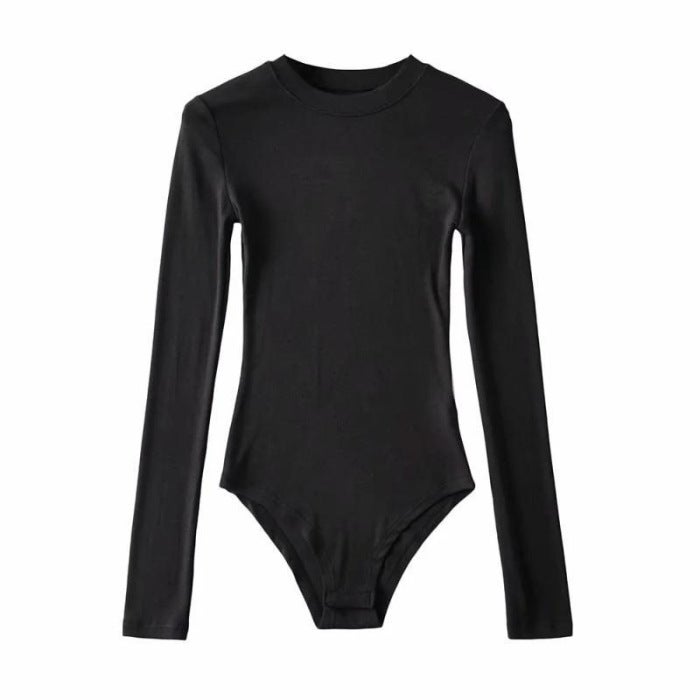 2024 New Summer oversize Top Versatile Slim Fit Inner Layering Shirt European and American Long-sleeved Round Neck Jumpsuit Gray - Image 3