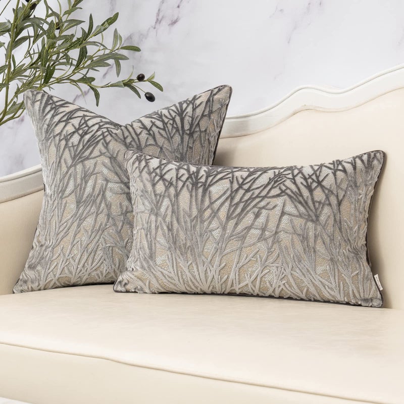 Yangest Dark Grey Twigs Throw Pillow Cover Branches Velvet Cushion Case Neutral Pillowcase for Sofa Couch Bedroom Living Room Home Decor,18x18 Inch - Image 5