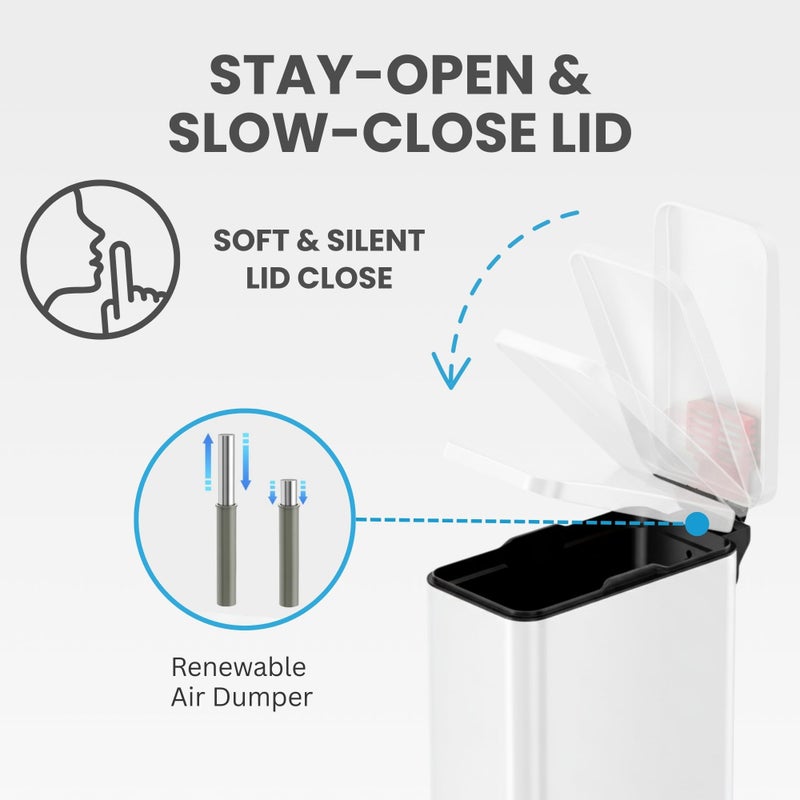 iTouchless 3 Gallon Slim Bathroom Trash Can with Lid & Odor Filter, Soft-Step Steel Pedal Bin for Narrow Spaces, Durable Metal Wastebasket for Powder Room, Nursery, & Minimalist Decor â€“ Matte White - Image 5