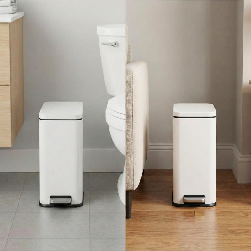 iTouchless 3 Gallon Slim Bathroom Trash Can with Lid & Odor Filter, Soft-Step Steel Pedal Bin for Narrow Spaces, Durable Metal Wastebasket for Powder Room, Nursery, & Minimalist Decor â€“ Matte White - Image 2