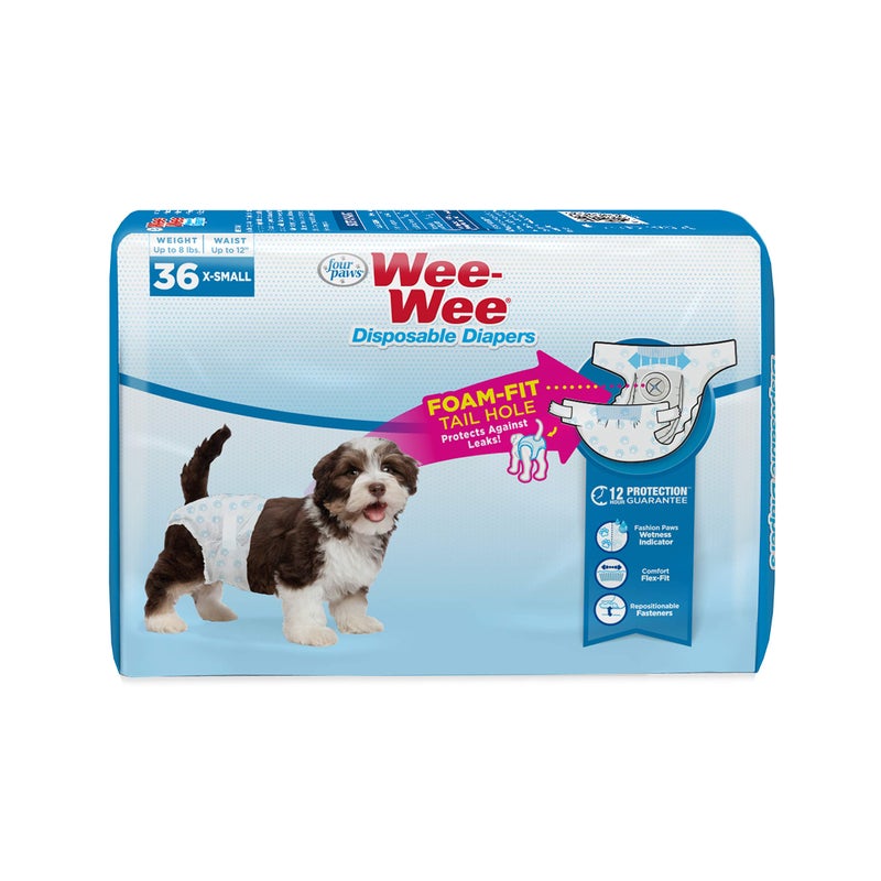 Four Paws Wee-Wee Super Absorbent Disposable Adjustable Dog Potty Training Diapers, Leak-Proof Protection for Puppies and Small Dogs, Extra Small, 36 Count - Image 1