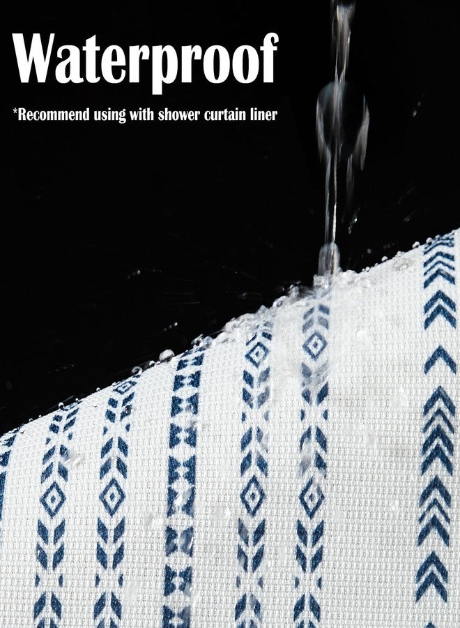 jinchan Blue and White Boho Striped Shower Curtain Modern Waterproof Fabric Shower Curtains for Bathroom with 12 Hooks 70x72 inches - Image 3
