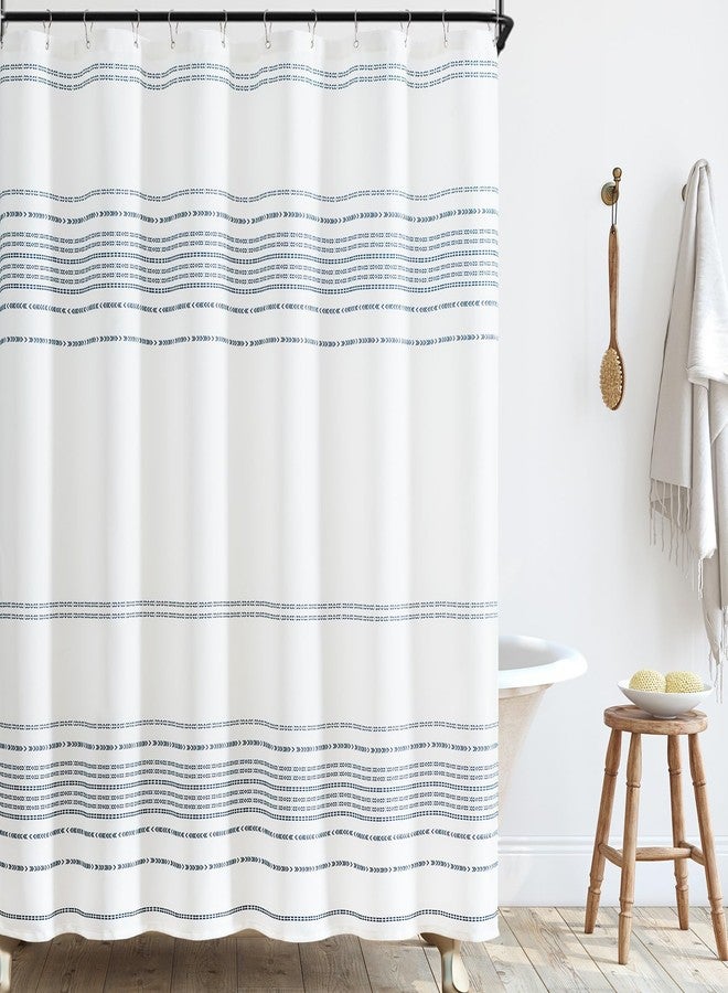 jinchan Blue and White Boho Striped Shower Curtain Modern Waterproof Fabric Shower Curtains for Bathroom with 12 Hooks 70x72 inches - Image 1